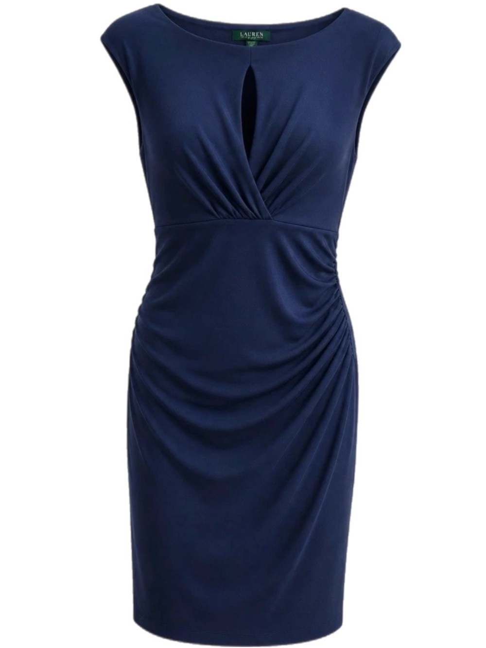 Lauren Ralph Lauren Navy Cap-Sleeve Ruched Sheath Dress